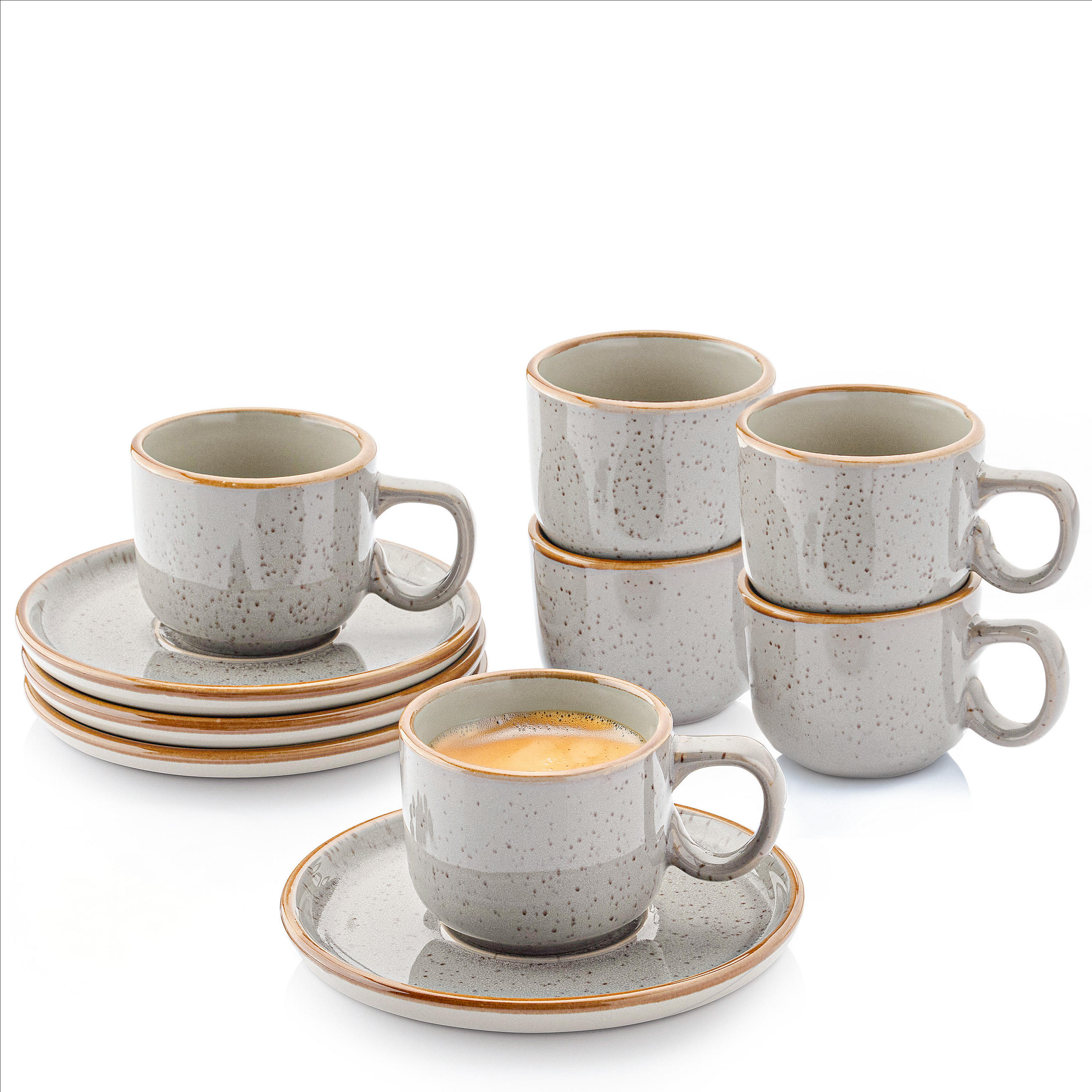 ESPRESSOTASSEN SET RIO PERLGRAU - 12 teilig aus Steingut - Grau, Stein (0.08L) - Sänger