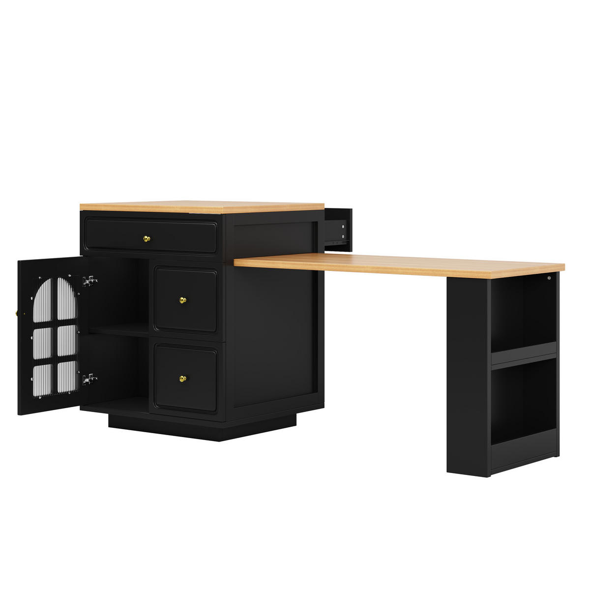 KÜCHENINSEL ausziehbar 122,5-195,5 cm Schwarz MDF Glas - Schwarz, Holz (59/93.5/122.5cm) - Beauniv