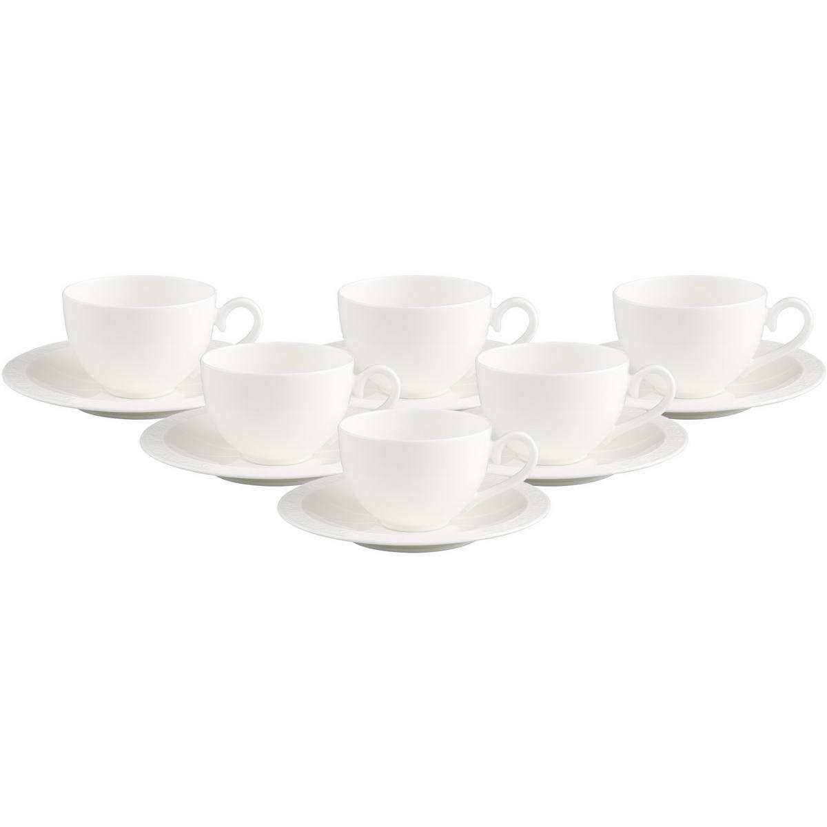 KAFFEETASSEN MIT UNTERTASSEN White Pearl weiß 120 ml 6er Set - Weiß, Keramik (16/8.1/16cm) - Villeroy & Boch