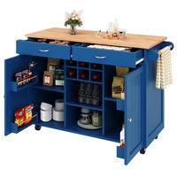KÜCHENINSEL mit klappbarem Arbeitsbereich als multifunktionaler Esszimmerwagen, MDF-Tischplatte mit Holzmaserung, blau - Blau, Holzwerkstoff (102/92/45cm) - Luhomfu