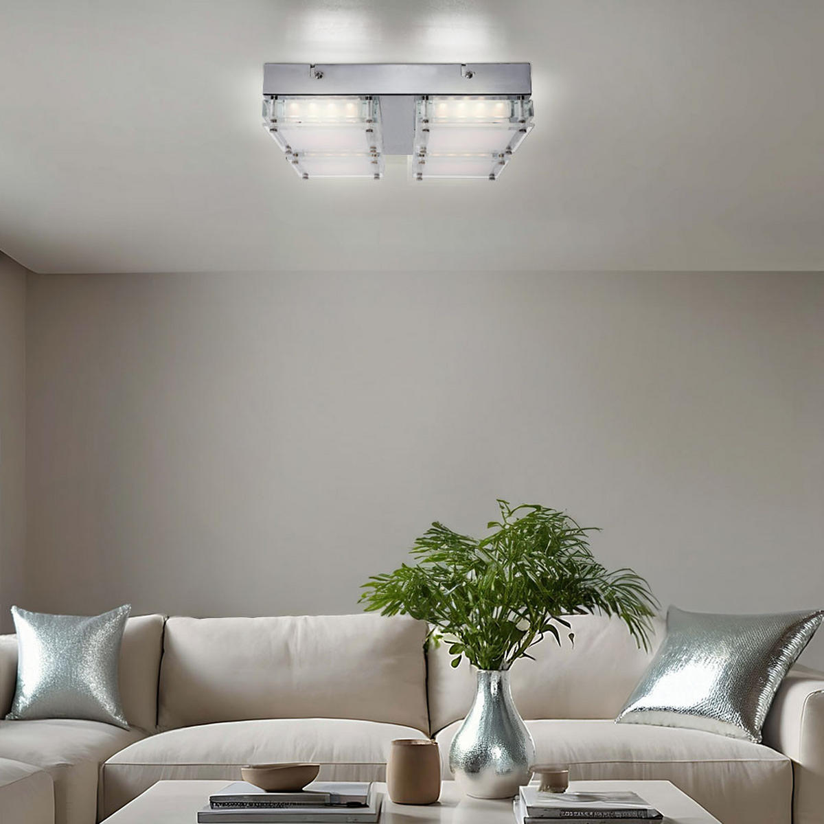 LED DECKENLEUCHTE Metall Glas Silber - Silberfarben, Glas (28/28/6.5cm) - Wofi