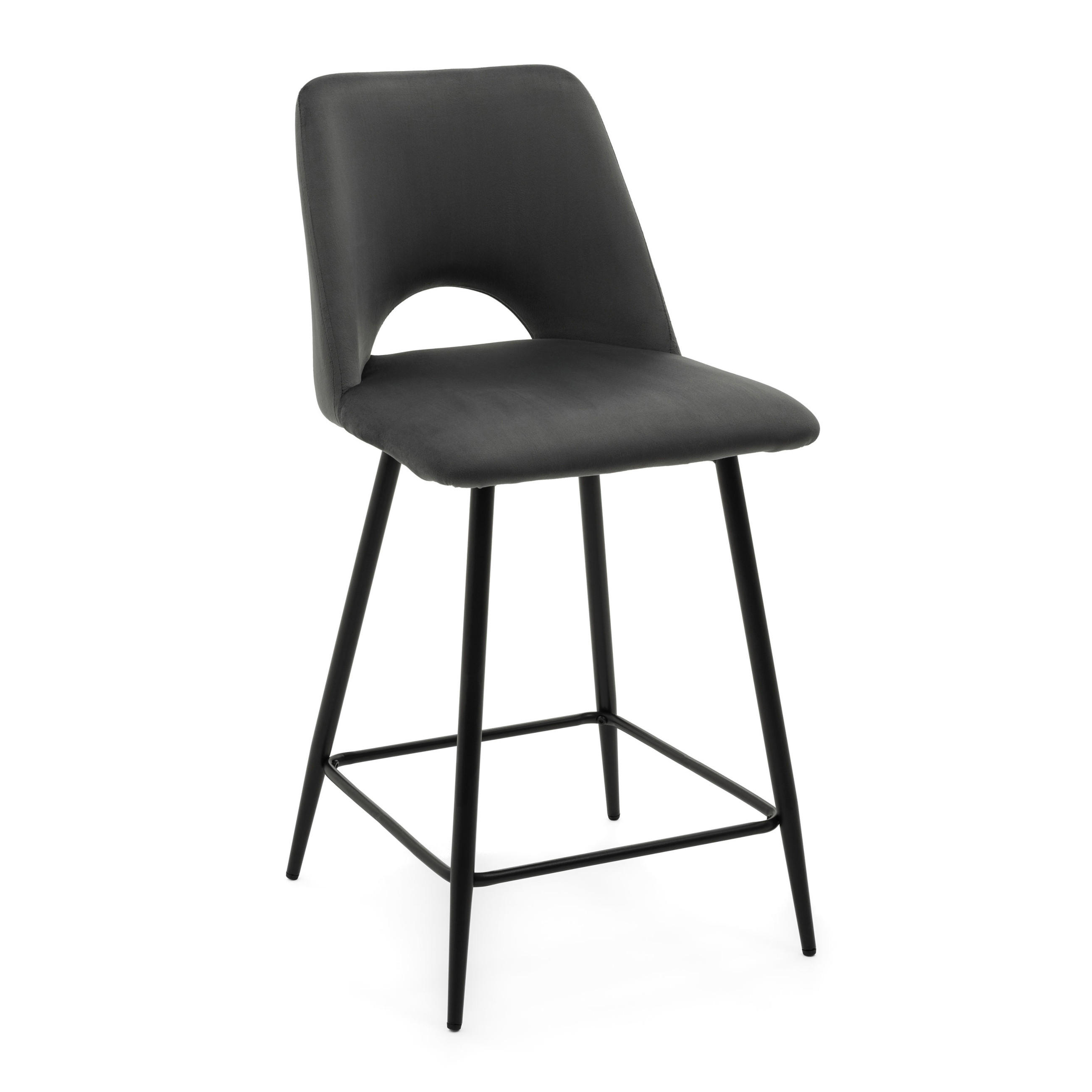 BARHOCKER ORO gepolsterter mit Steppung - grau - Samt Velour - Schwarz/Grau, Textil/Metall (48/94/55cm) - NEW HOME
