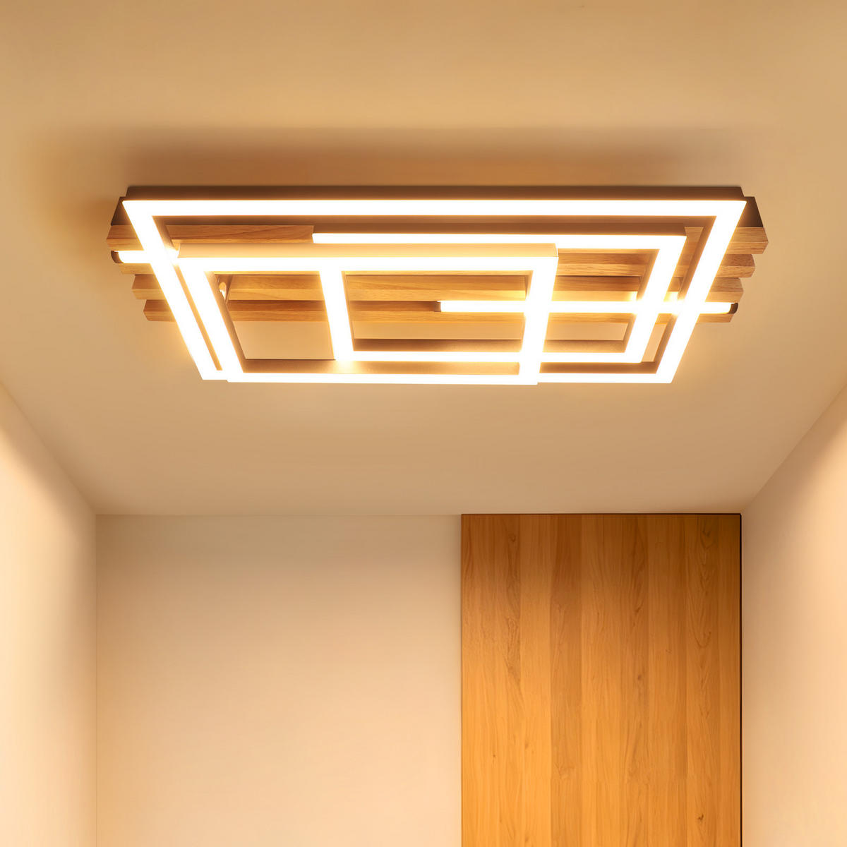LED DECKENLEUCHTE Jrelis 37.8/20/8.8 cm - Schwarz, Holz/Metall (37.8/20/8.8cm) - ZMH