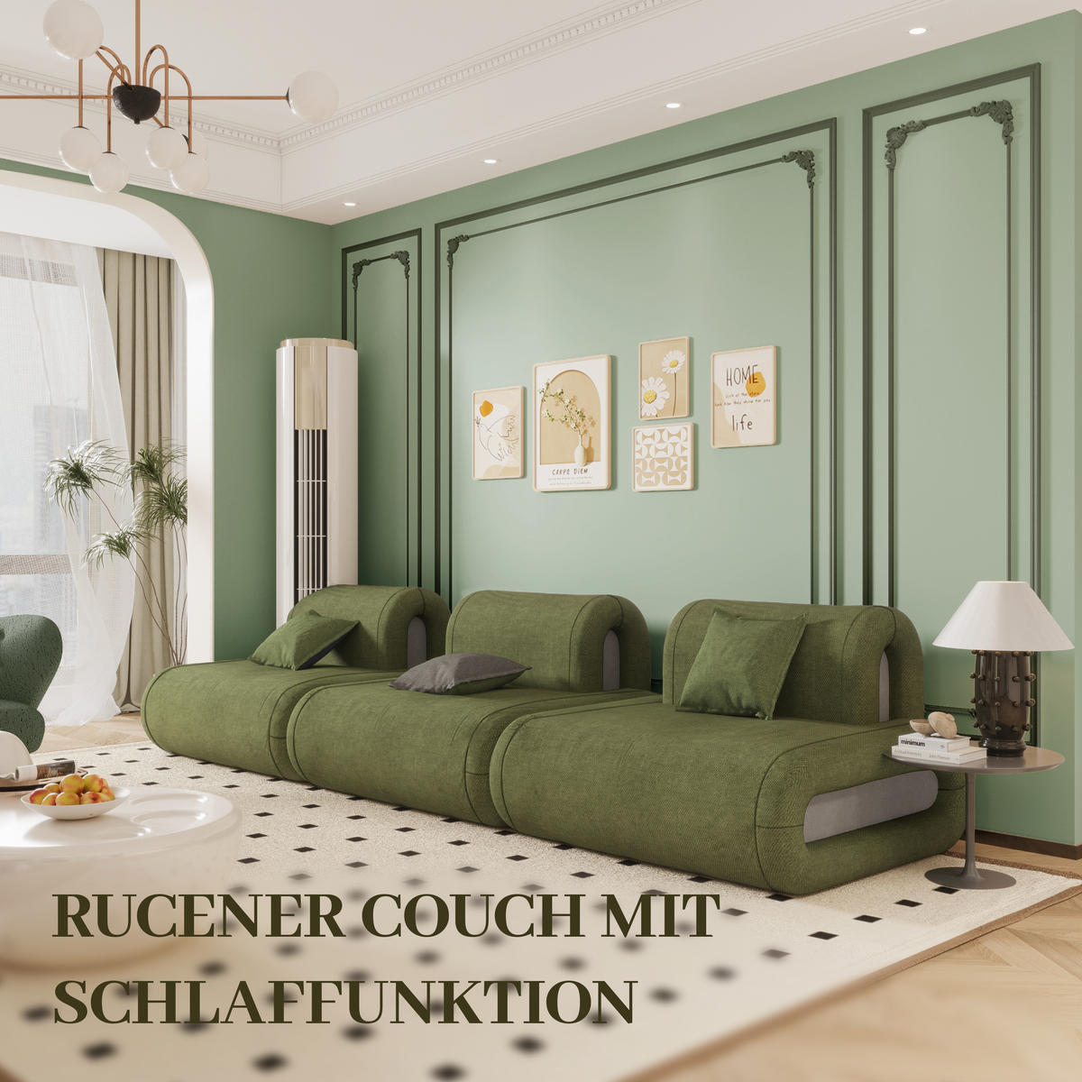 SOFA umwandelbar in Bett grün - Grau/Grün, Textil (110/88/130cm) - Vercart
