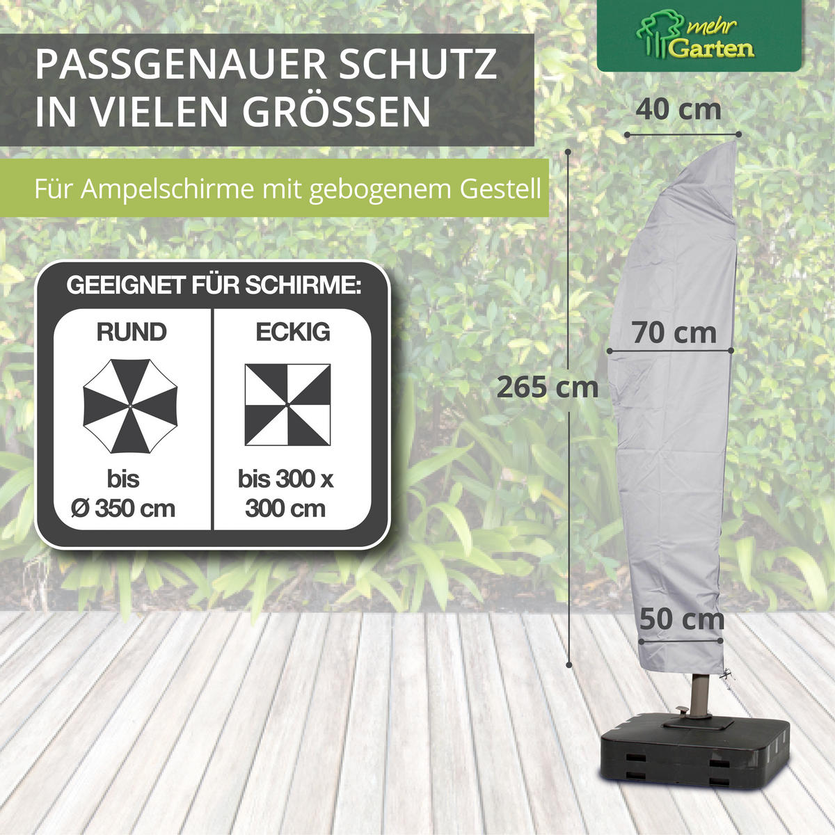 SCHUTZHÜLLE für Ampelschirm Gestell gebogen SHP-60003 - Grau, Kunststoff (70/265/265cm) - mehr Garten