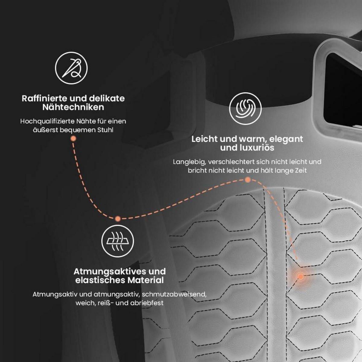 ERGONOMISCHER Gaming Stuhl mit Kopfstütze und Lendenwirbelstütze, mix - Multicolor, Textil (57/45/52cm)
