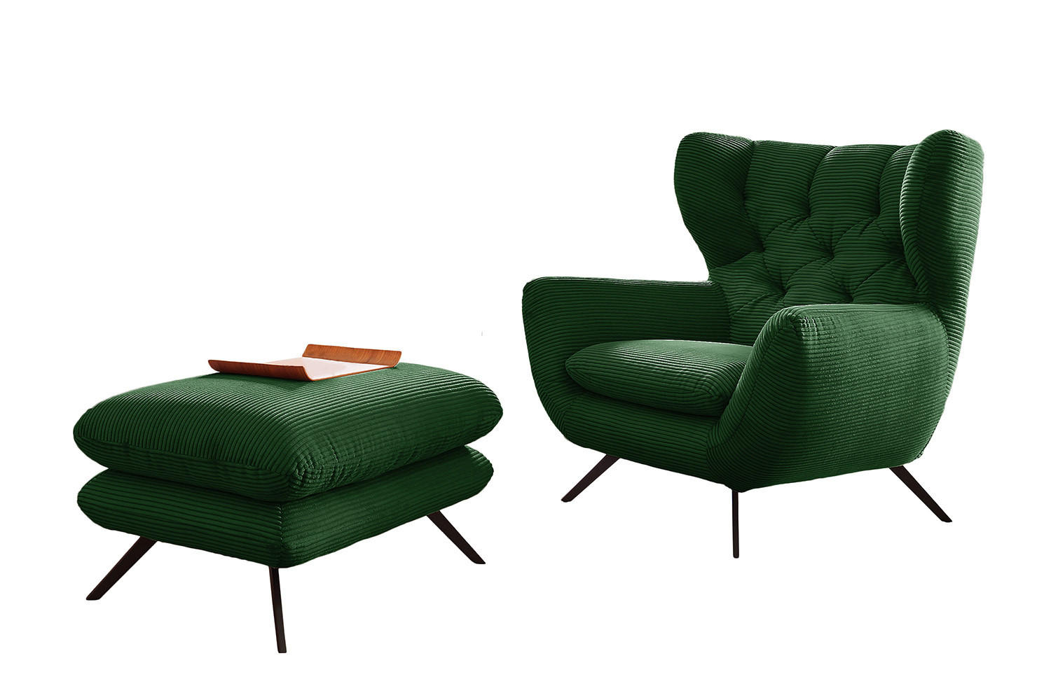 SESSEL CHARME Smaragdgrün Cord - Smaragdgrün/Schwarz, Textil/Metall (100/106/95cm) - KAWOLA