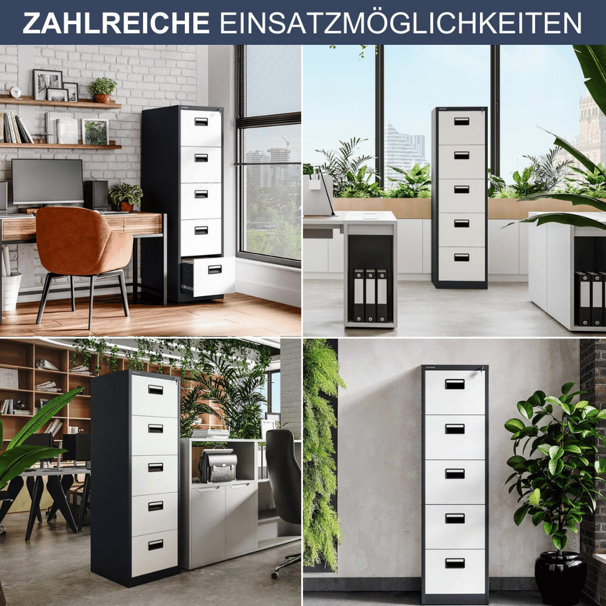 HÄNGEREGISTERSCHRANK abschließbar TION 5 Schubladen 163x46x62cm Anthrazit-Weiß - Anthrazit, Metall (46/163/62cm) - DELUKE