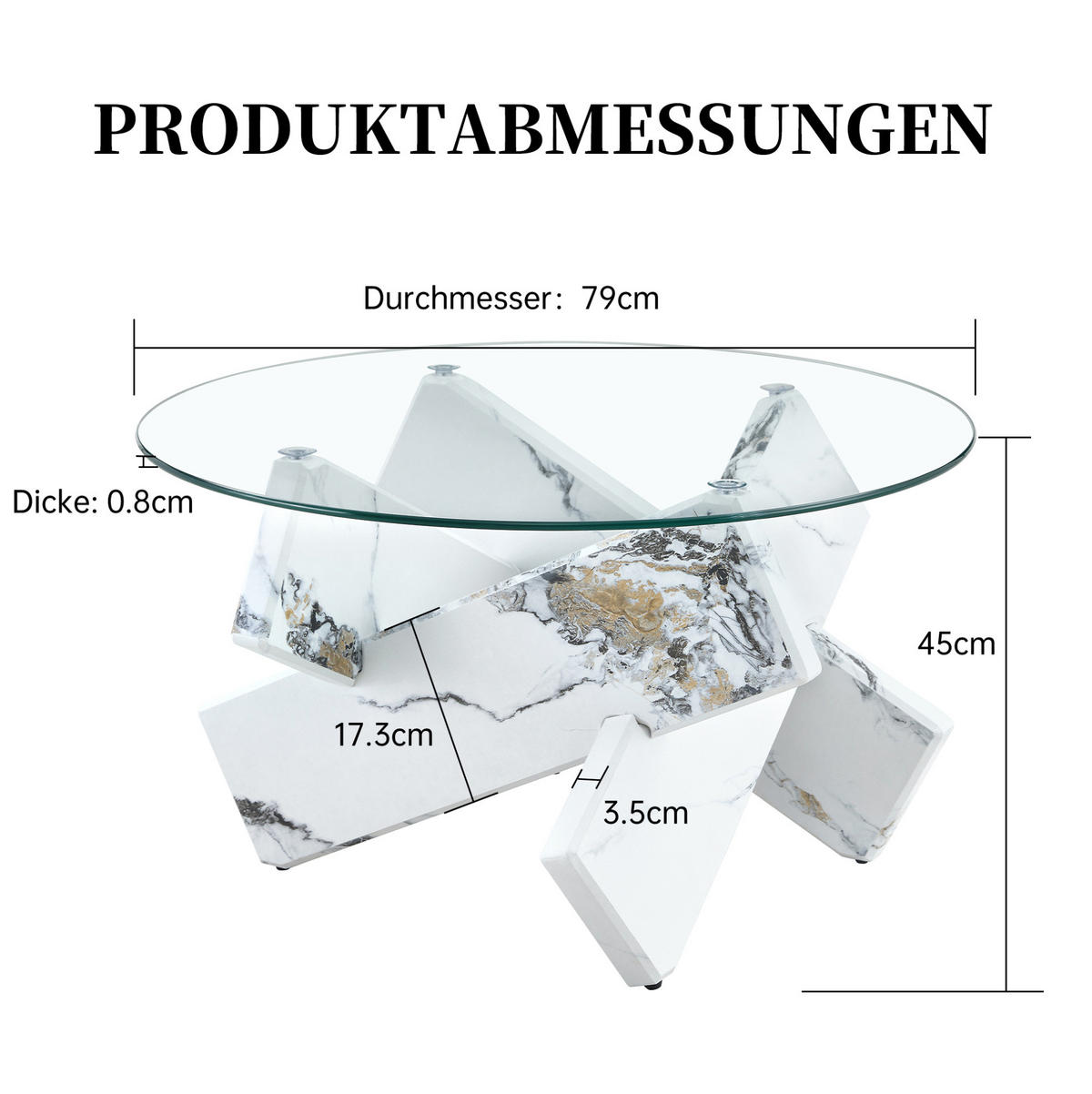 COUCHTISCH 79/45 cm Transparent/Weiß aus MDF und Glas mit Kreuzgestell - Klar, Holzwerkstoff (79/79/45cm) - OKMYHOME