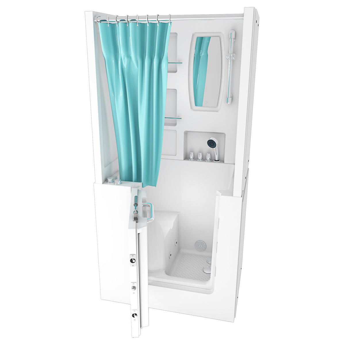 SENIORENDUSCHE Wanne Whirlpool S02D-WP-TH-A-L 78x100x205cm - Weiß, Glas/Kunststoff (78/100/205cm) - AcquaVapore by Sandra Jentho