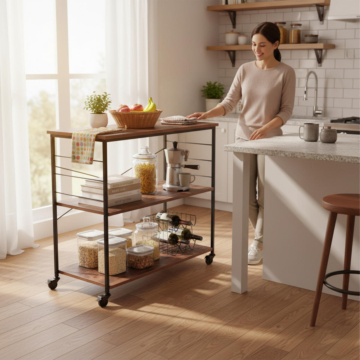 KÜCHENROLLWAGEN - Dunkelbraun, Holzwerkstoff/Metall (80/87/40cm) - Relaxdays