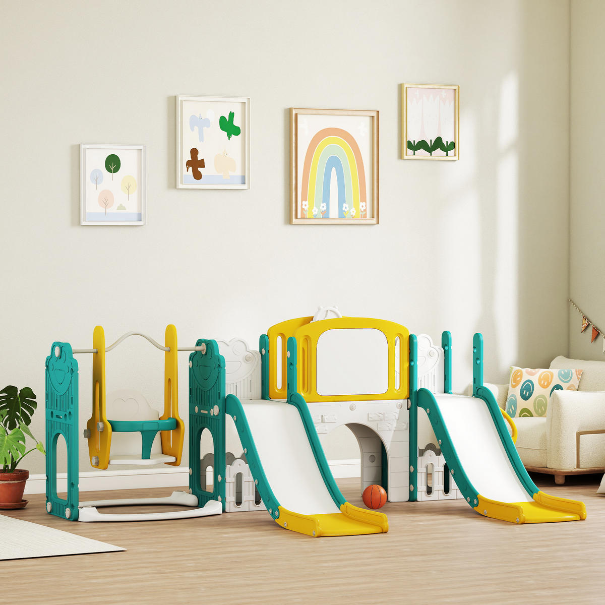 KINDERRUTSCHE 9-in-1 für Kleinkinder, Frosch-Design, Gelb+Grün - Gelb, Kunststoff (150/94/250cm) - AIYAPLAY