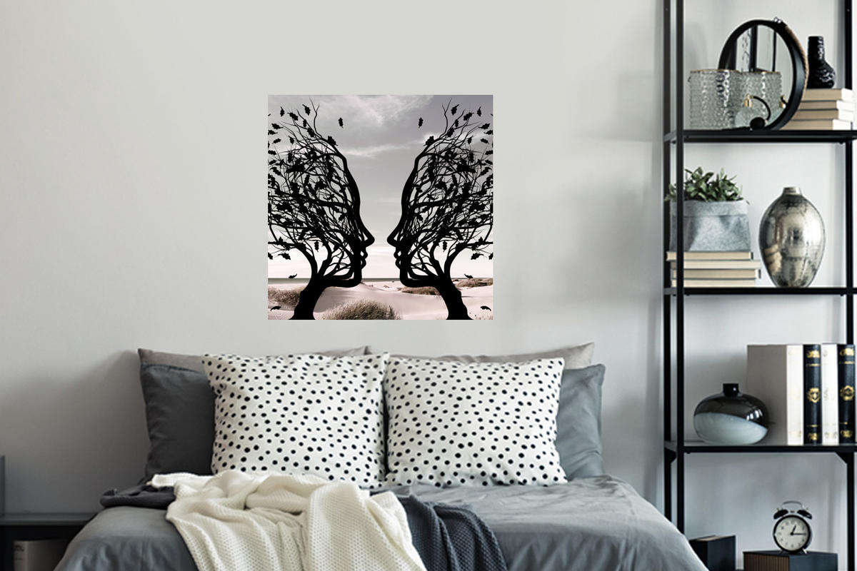 WANDTATTOO Strand - Meer - Menschen - Baum - Moderne Kunst 50x50 cm - Hellgrau, Kunststoff (50/50/0.1cm) - MuchoWow