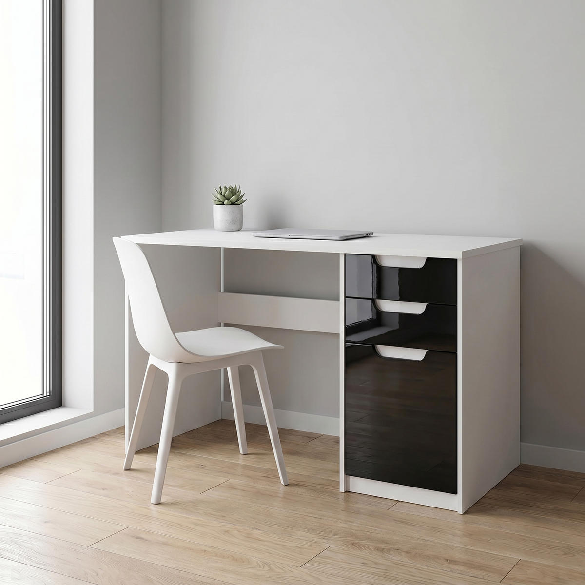 SCHREIBTISCH Logan Fronten in Schwarz Hochglanz - Schwarz Hochglanz, Holzwerkstoff (60/129/76cm) - Vladon