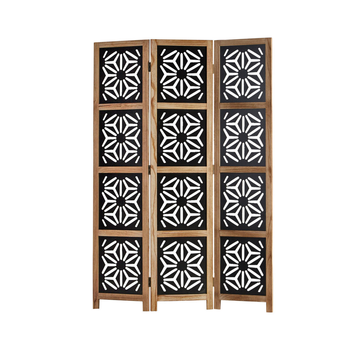 PARAVENT 3-tlg. 120/170 cm Braun Holz-Ornamentik - Braun, Holz (120/170/2cm) - Homestyle4u