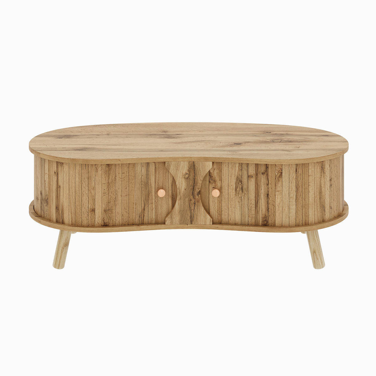 COUCHTISCH holzoptik & rillen-design erbsenform & schiebetüren - Naturfarben, Holzwerkstoff (50/108/37cm) - Urban Meuble