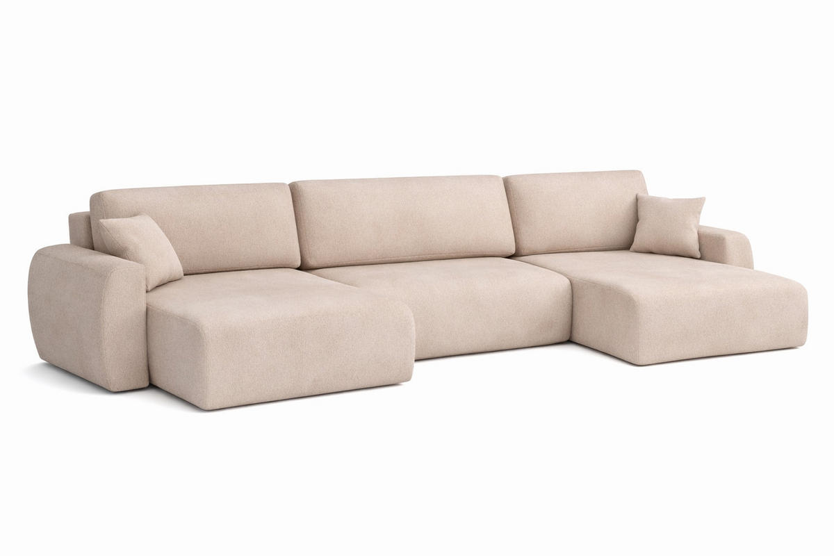 ECKSOFA Mit Schlaffunktion Und Bettkasten U-Form Ariel U, Veloursstoff Salvador, Beige - Beige, Holz (342/142cm) - Kaiser Möbel