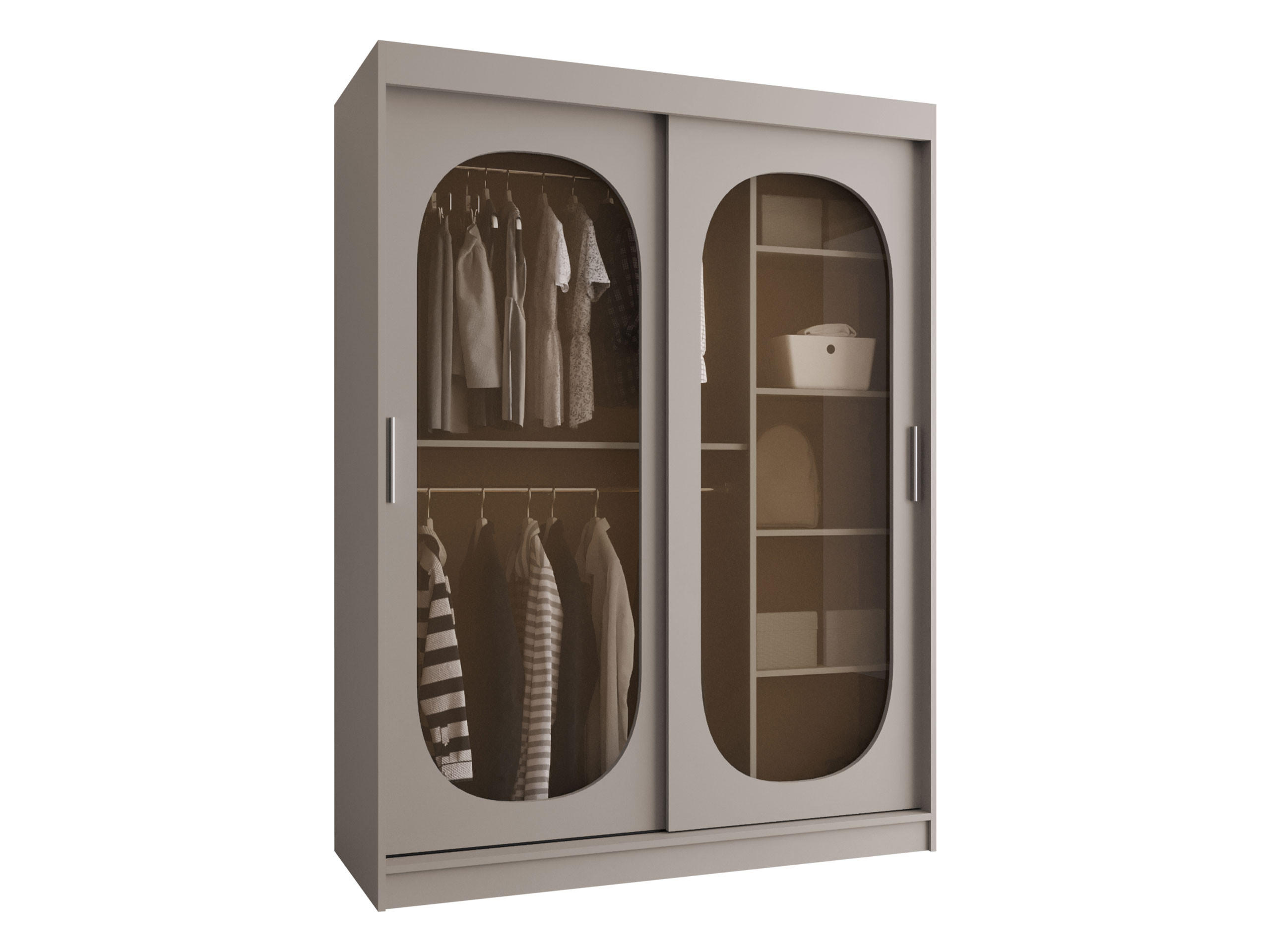 SCHWEBETÜRENSCHRANK Bahrajn 150 mit Schubladen - Kaschmir/Silberfarben, Holzwerkstoff/Kunststoff (150/200/62cm) - MIRJAN24