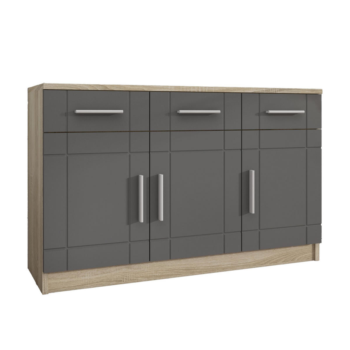 KOMMODE PERUGIA 103/70/37 cm mit 3 Schubladen 3 Türen Sonoma Eiche - Dunkelgrau/Graphitfarben, Holzwerkstoff (103/70/37cm) - MASSENO