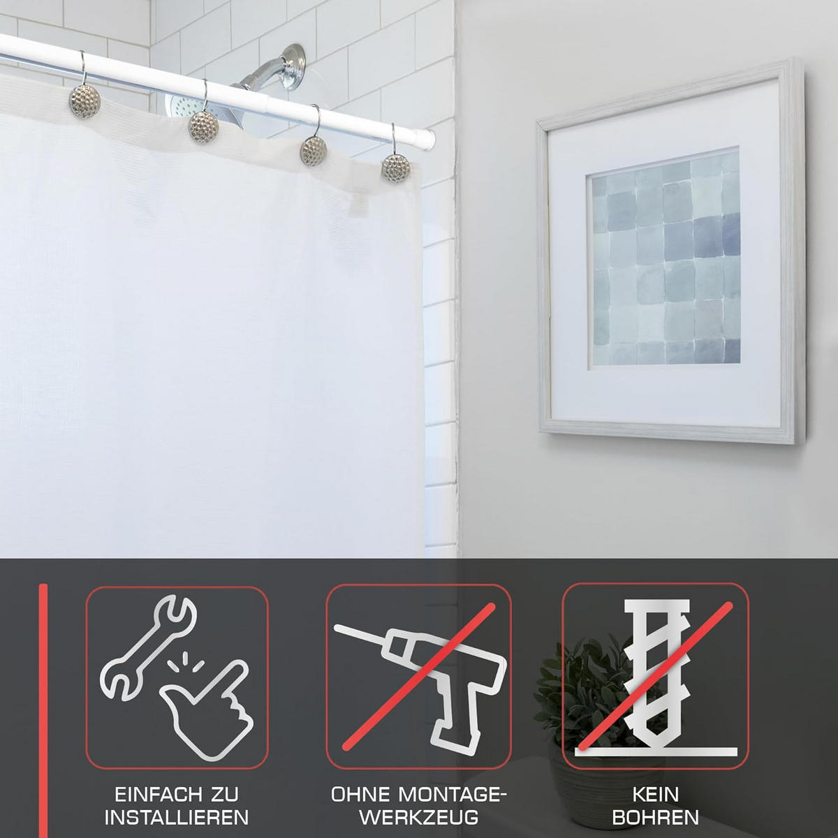 DUSCHSTANGE Neptun 115-200cm Weiß - Weiß, Metall (115cm) - BoMoe