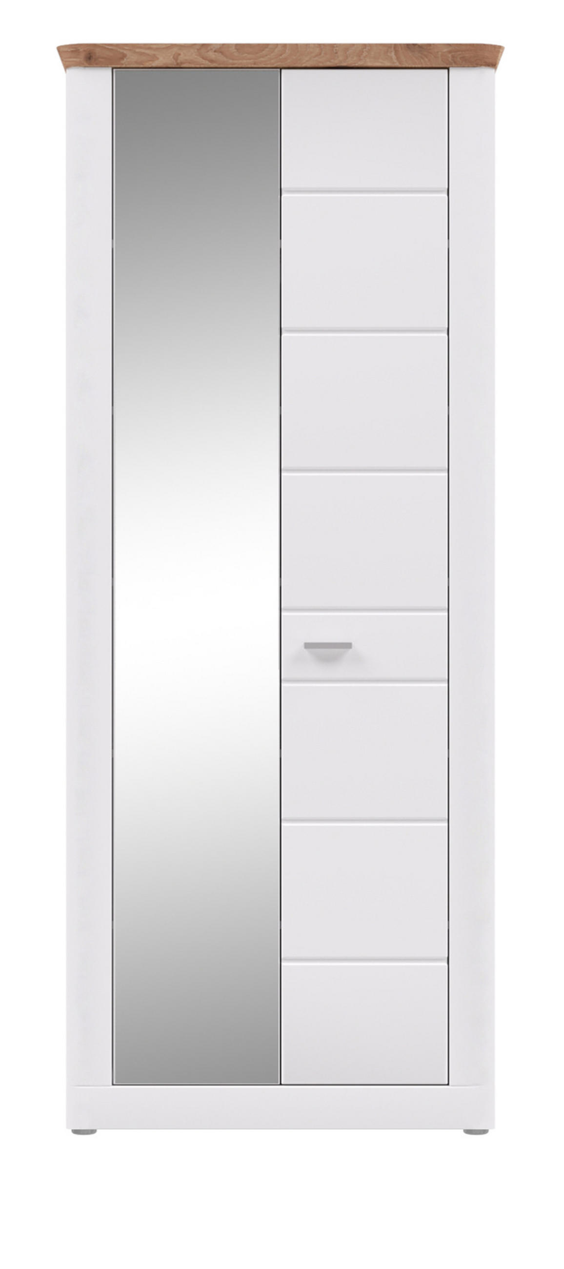 GARDEROBENSCHRANK weiß matt und Eiche 79 x 204 cm, mit Soft-Close - Eichefarben/Silberfarben, Glas/Holzwerkstoff (79/204/37cm) - Inn.Furn