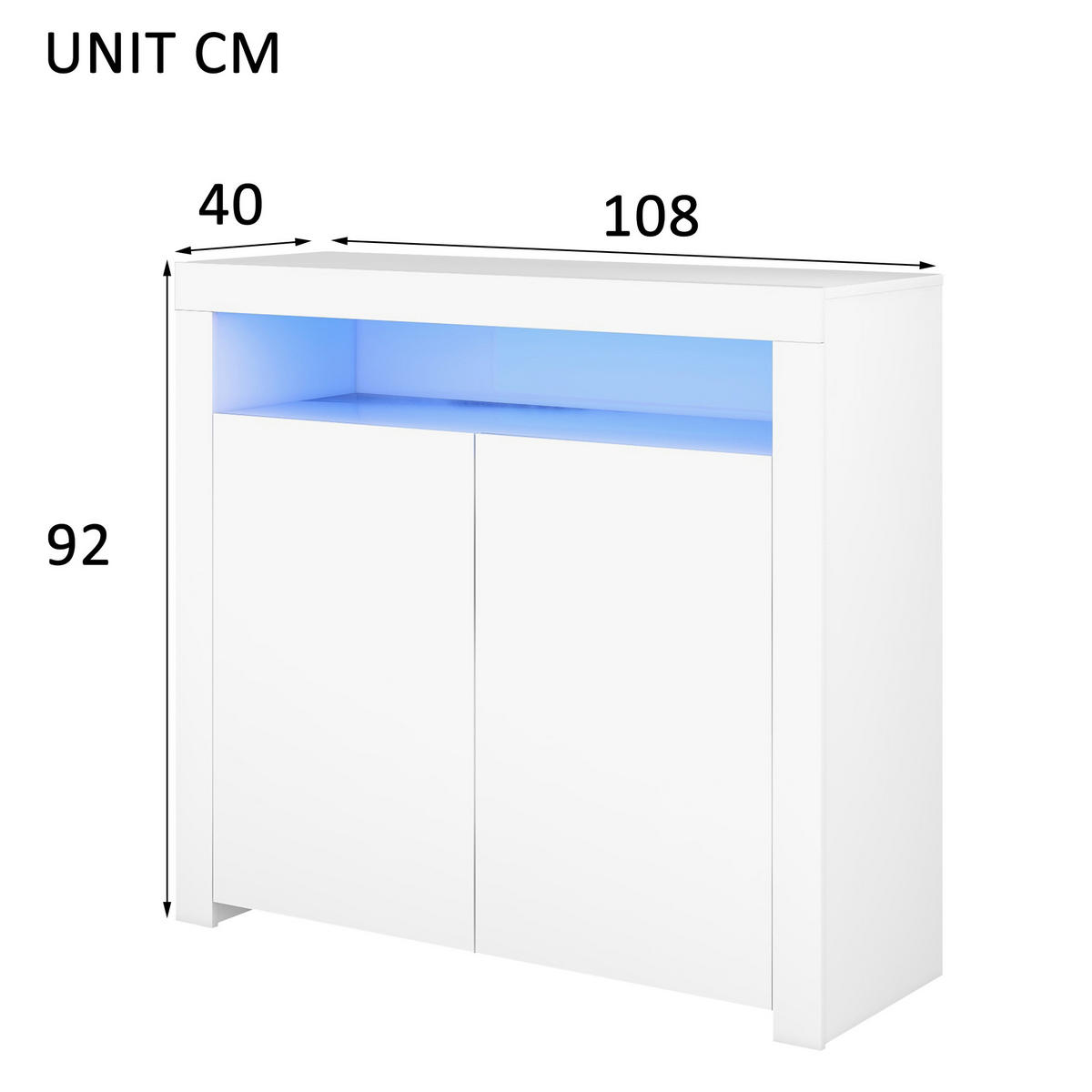 SIDEBOARD 108/40/92 cm mit LED-Beleuchtung, USB-Anschluss und Hochglanzfront aus Holzwerkstoff, Weiß - Weiß, Holzwerkstoff (108/92/40cm) - Redom