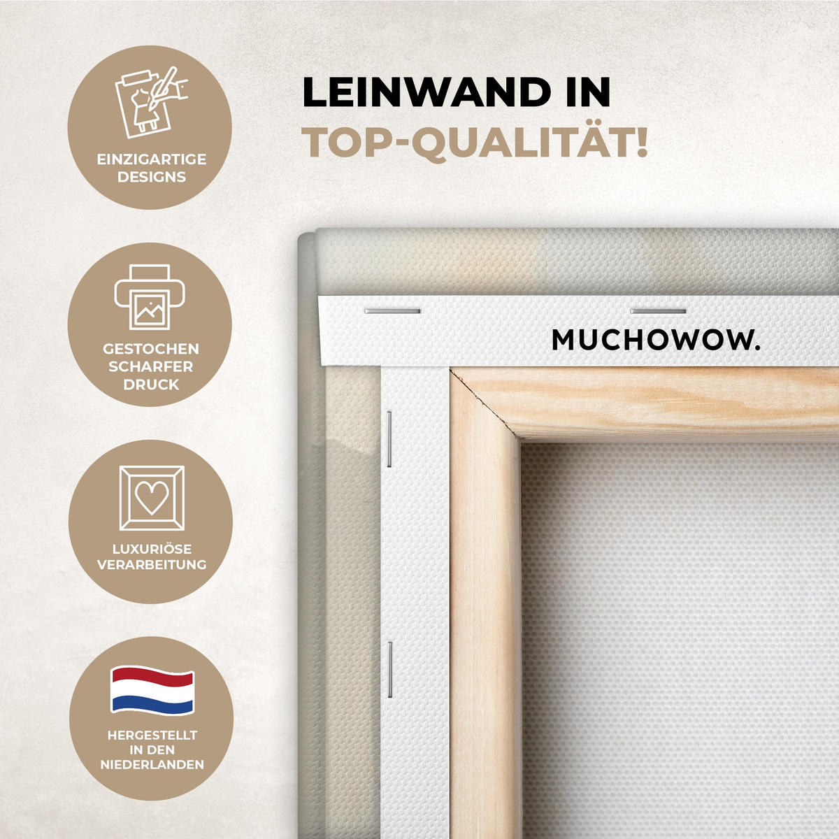 LEINWANDBILD Hase - Ohren - Braun XXL 150x100 cm - Beige, Textil (150/100cm) - MuchoWow