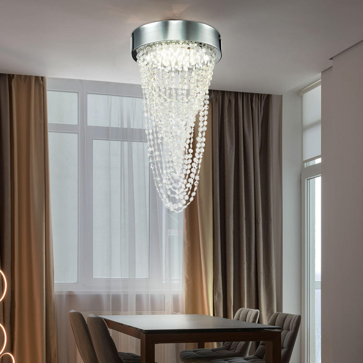 LED DECKENLEUCHTE Kira Chrom Kristall - Klar, Metall (20/20/34cm)