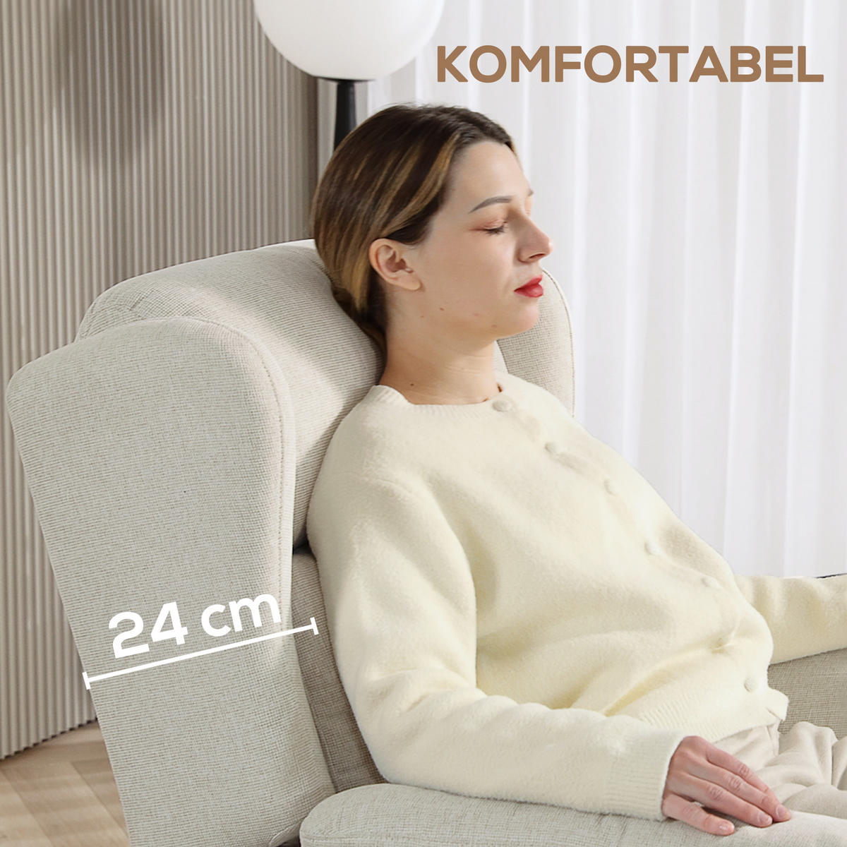 RELAXSESSEL, Fernsehsessel mit Liegefunktion, TV-Sessel mit Taschenfederkern - Beige, Textil/Metall (80/101/94cm) - HOMCOM