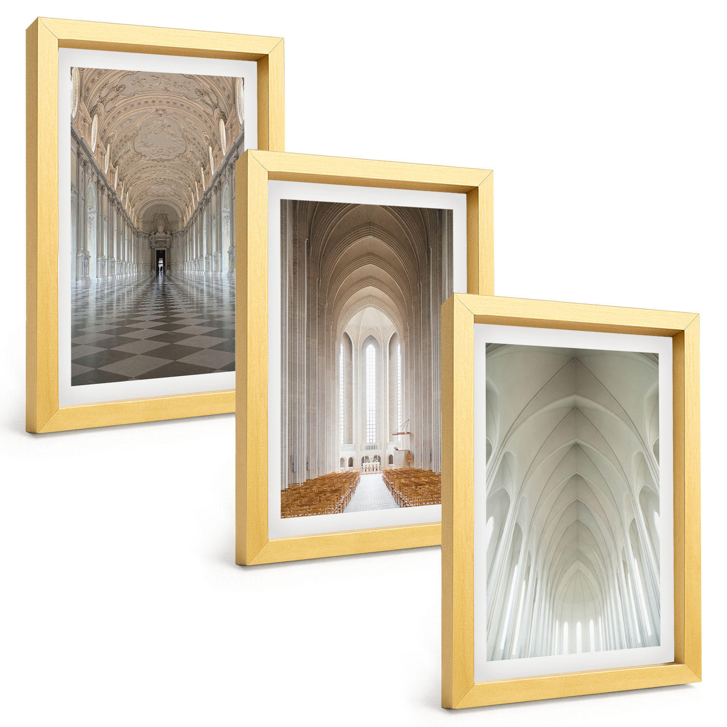 BILDER SET 3er Set - 20x30 cm Goldrahmen - Innenräume historischer Gebäude - Goldfarben, Kunststoff (20/30cm) - TULUP