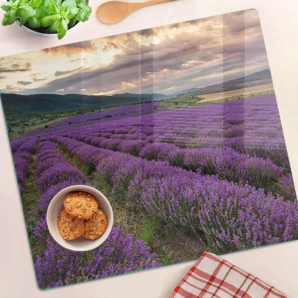 GLASPLATTE 60x52 cm Lavendelfeld - Lila, Glas (60/0.4/52cm) - TULUP