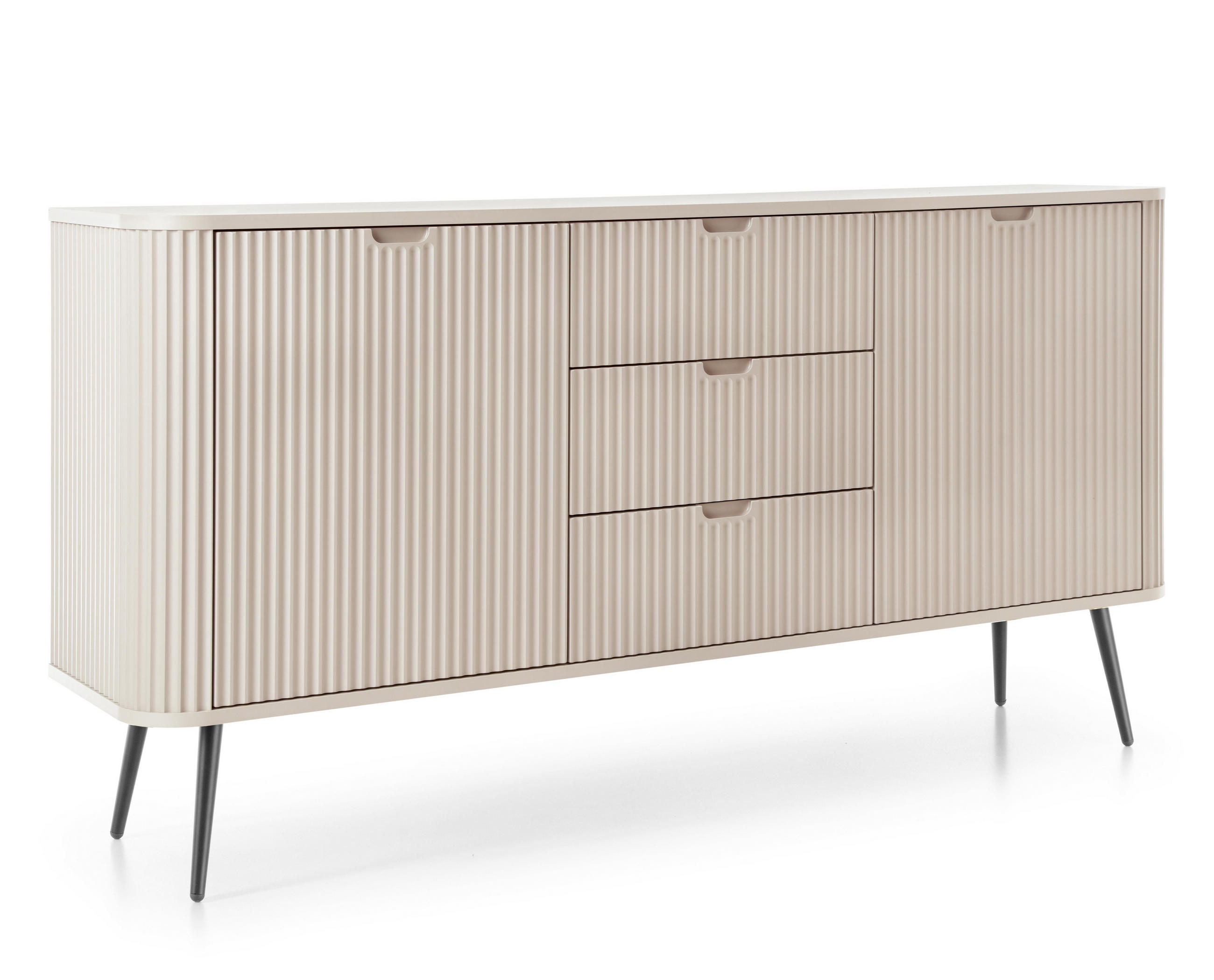 SIDEBOARD Salvia 2T 3S Beige, Schwarz 168/87/39 cm – mit geriffelten Fronten und hohen Beinen - Beige/Schwarz, Holzwerkstoff/Metall (168/87/39cm) - AX Living