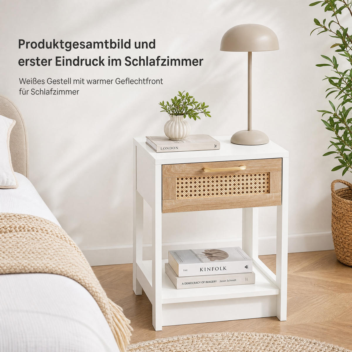 NACHTTISCH 40/55/40 cm Natur/Weiß aus MDF mit Schublade - Hellbraun, Holzwerkstoff (40/55/40cm) - OKMYHOME