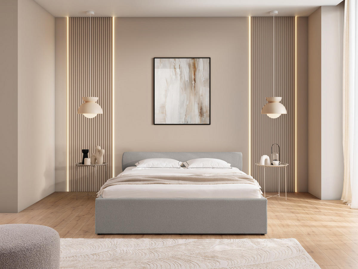 POLSTERBETT 200/200 cm Josy im Designer-Look mit Bettkasten und Lattenrost aus Grau Chenille-Stoff - Schwarz/Grau, Holz/Kunststoff (200/200cm) - S-Style Möbel