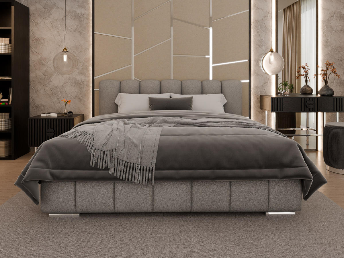 POLSTERBETT Zaira 180x200cm – Elegantes Polsterbett für modernen Wohnstil , Taschenfederkernmatratze Pocket KOKOS (20cm), hellgrau - Hellgrau, Holz (180/200cm) - Panda Möbel
