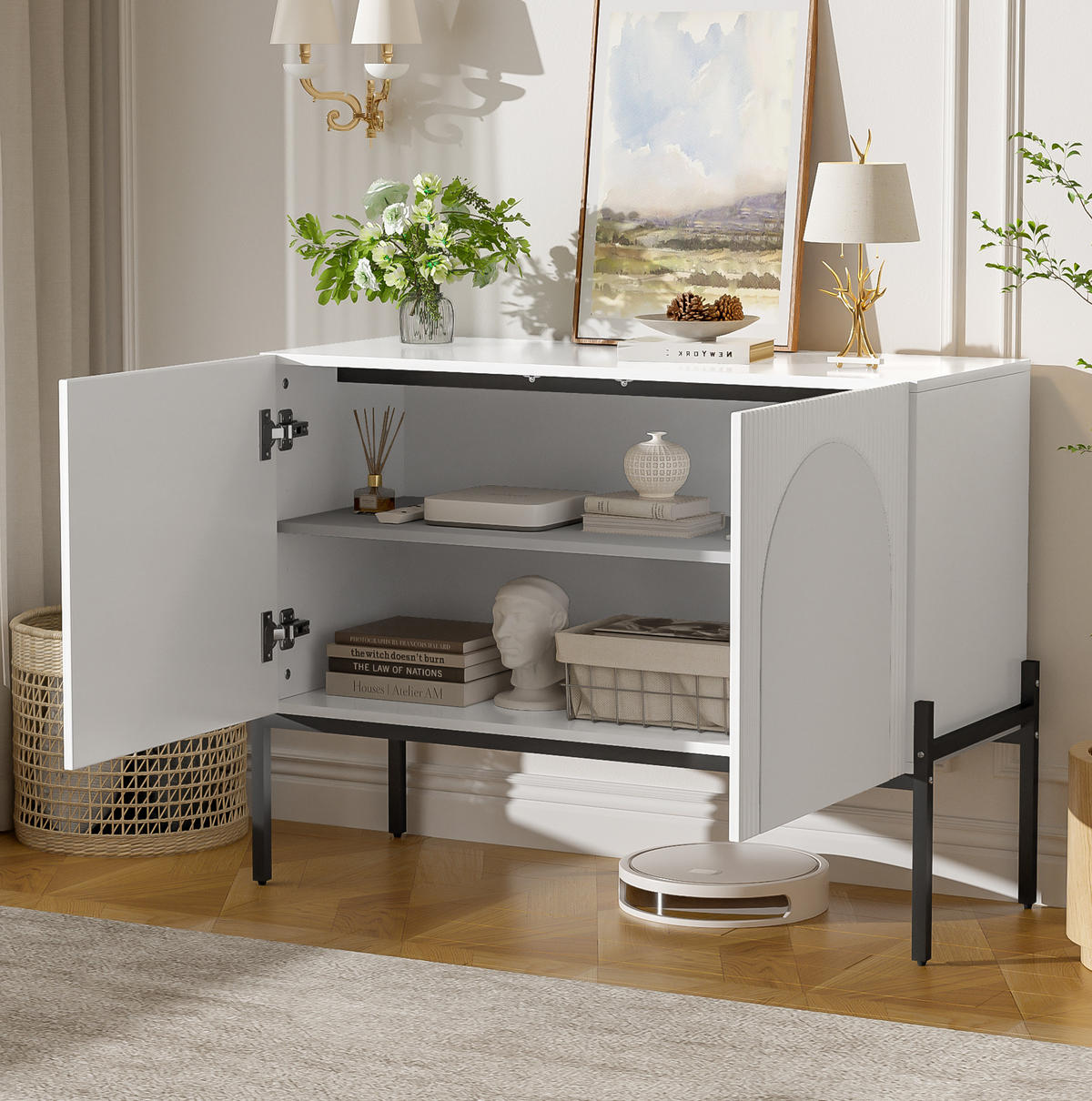 SIDEBOARD in Weiß 100x40x75 cm mit 2 Türen und Metallbeinen - Weiß, Holzwerkstoff (40/75/100cm) - IVMEU
