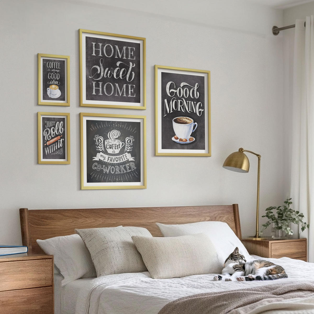 BILDER SET 5er Set - 50x50 cm & 20x30 cm & 40x60 cm Goldrahmen - Kaffeeroller, heimelige Wärme - Goldfarben, Kunststoff (40/60cm) - TULUP