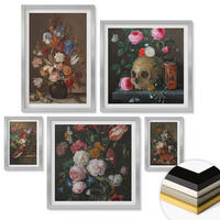 WANDBILDER 5er Set - 50x50 cm & 20x30 cm & 40x60 cm Silberner Rahmen - Pfingstrosenporträt einer Frau für Zuhause - Silberfarben, Kunststoff (40/60cm) - ArtPrintCave