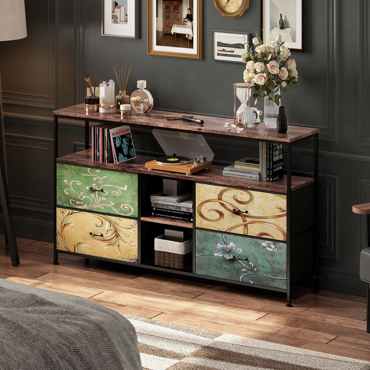 TV LOWBOARD 108x30x77 cm Metall Holz mehrfarbig - Naturfarben, Holz (108/76.8/29.8cm) - LEBENLANG