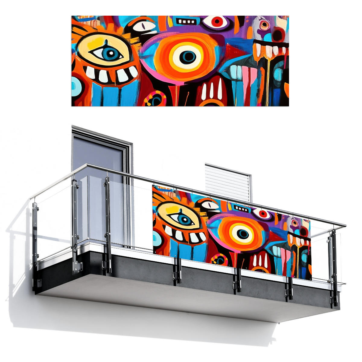 BALKON-SICHTSCHUTZ Abstrakt - Gesicht - Farbenfroh - Multicolor, Kunststoff (300/120cm) - MuchoWow