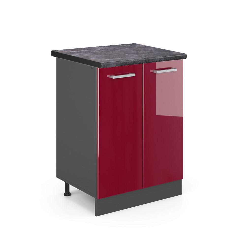 KÜCHENUNTERSCHRANK R-Line Bordeaux Hochglanz 60 cm, AP Anthrazit - Bordeaux/Anthrazit, Holzwerkstoff (60/81.6/60cm) - Vicco