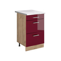 DULAP DE BAZĂ DE BUCĂTĂRIE R-Line, Roșu lucios ridicat/Stejar auriu, 50 cm стільниця Мармур - stejar miere/roșu, compozit lemnos (50/81.6/60cm) - Vicco