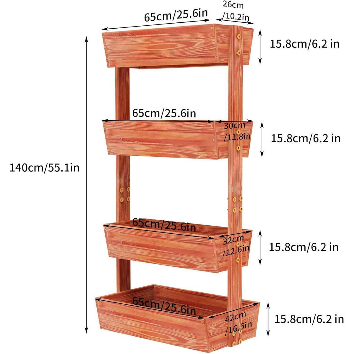 VERTIKALBEET mit 4 Kästen Kiefernholz verstellbar - Braun, Holz (36/17/77cm)