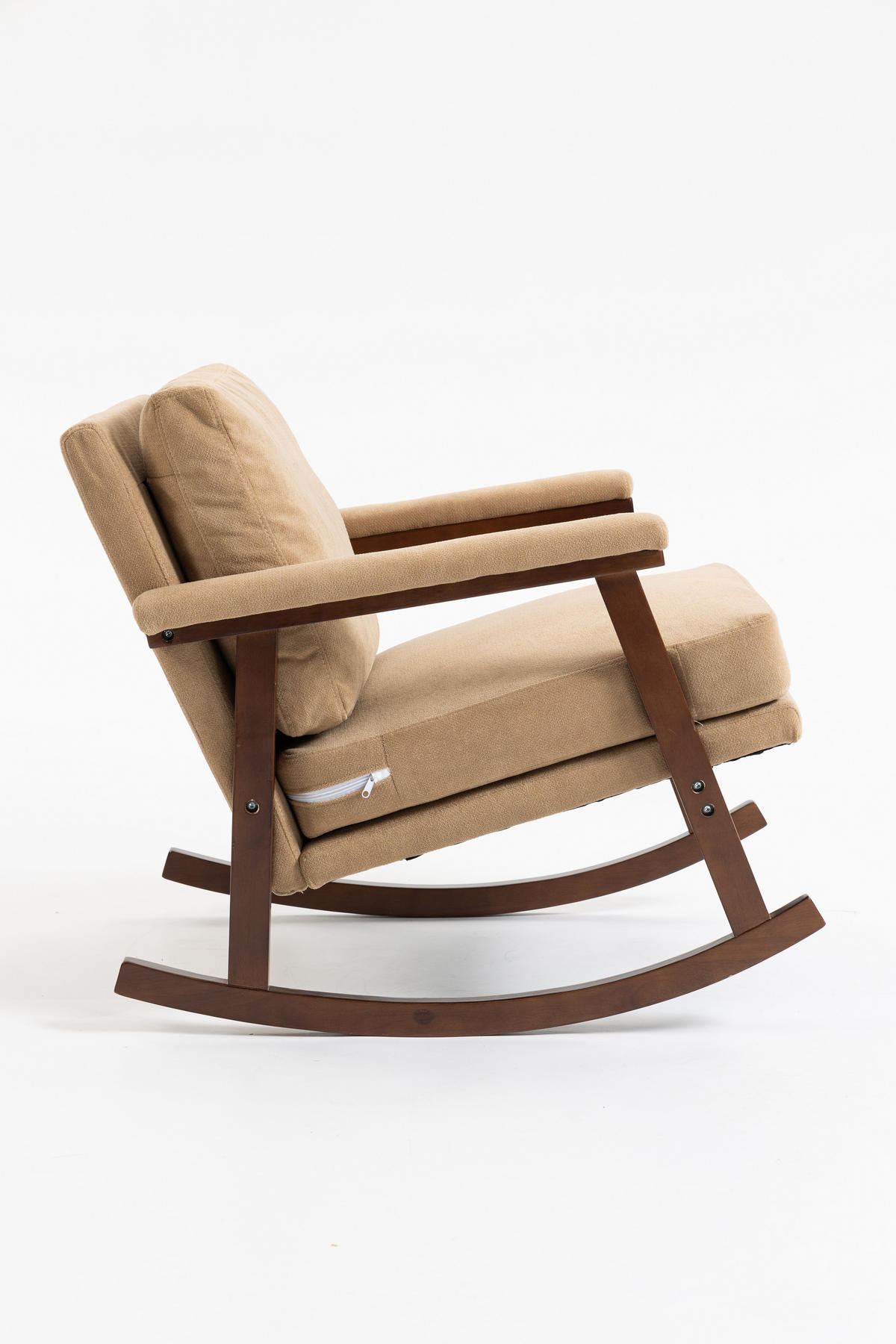 SCHAUKELSTUHL im Mid-Century-Stil mit Holzgestell und Polsterung für Wohnzimmer und Schlafzimmer - Hellbraun, Textil (83/80/73cm) - Kaket