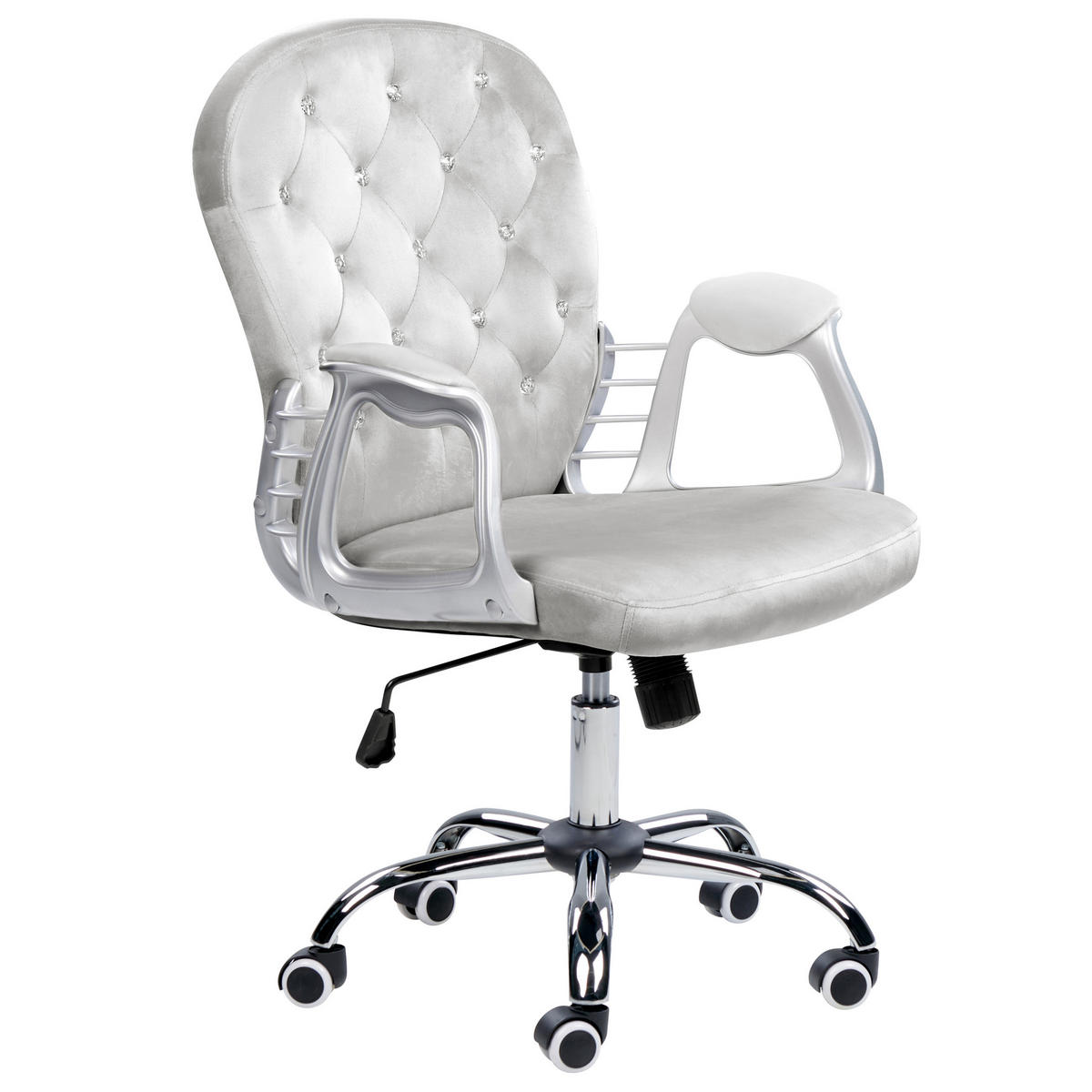 BÜROSTUHL Samtstoff Grau Princess - Grau, Textil/Metall (60/98/60cm) - Beliani