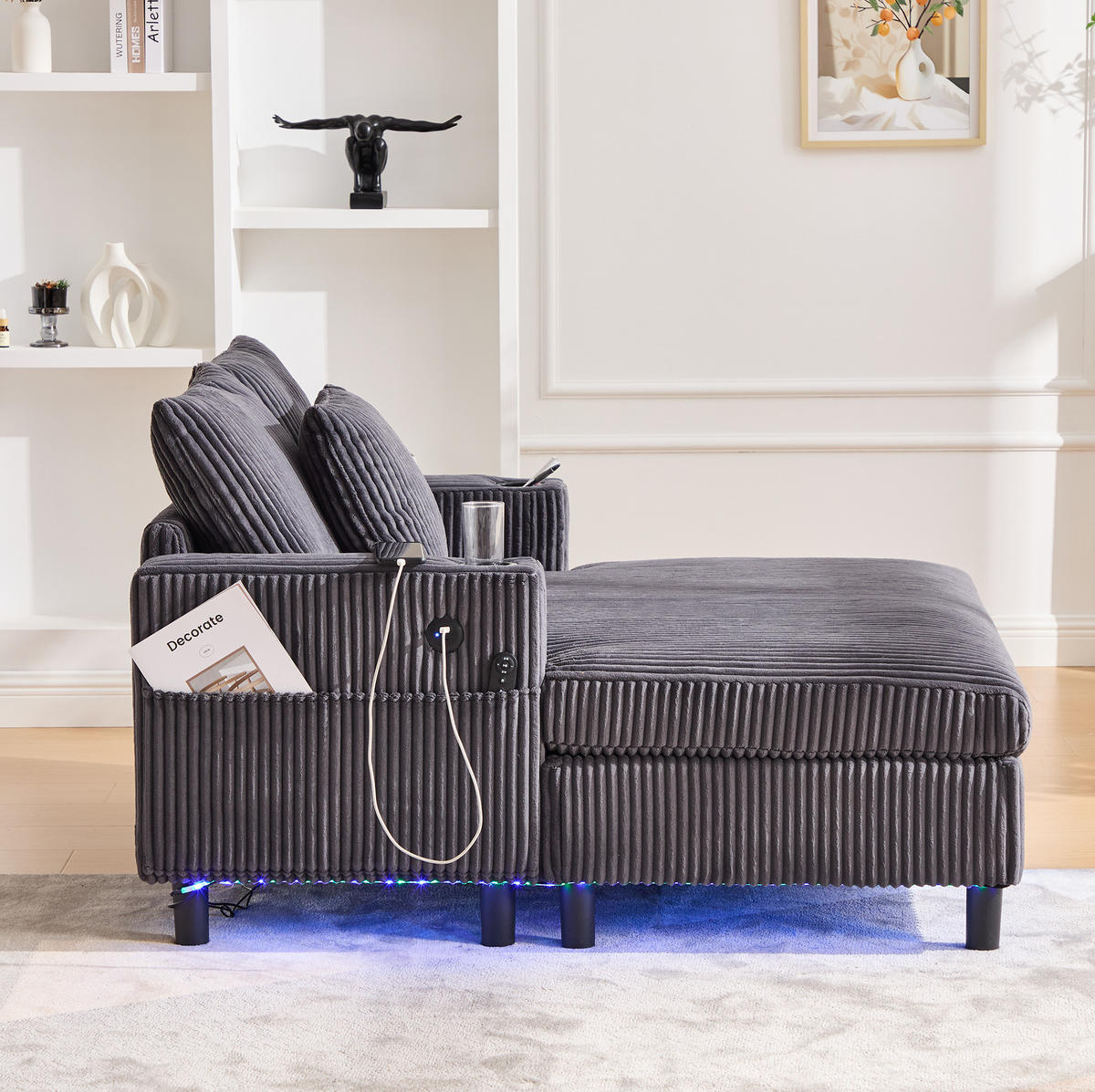 SCHLAFSESSEL Relaxsessel 142 x 128 x 85 cm Corduroy Dark Gray - Dunkelgrau, Holz (128/85/142cm) - Meubliv