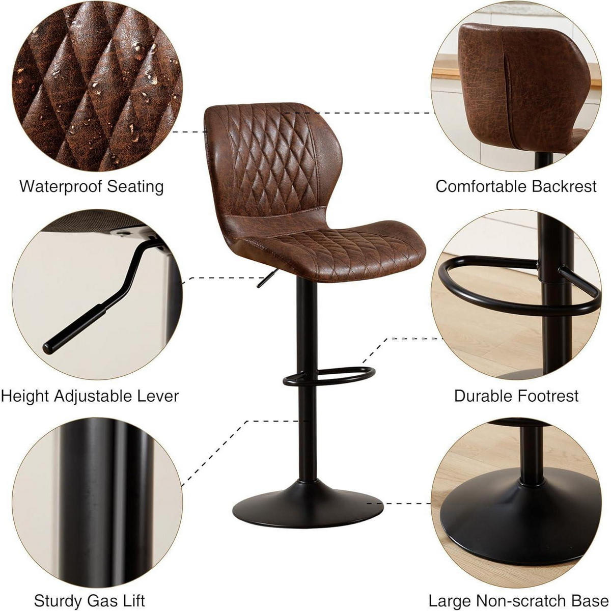BARHOCKER 4er Set Kunstleder Braun Höhenverstellbar - Braun, Kunststoff (46.5/111/38cm)