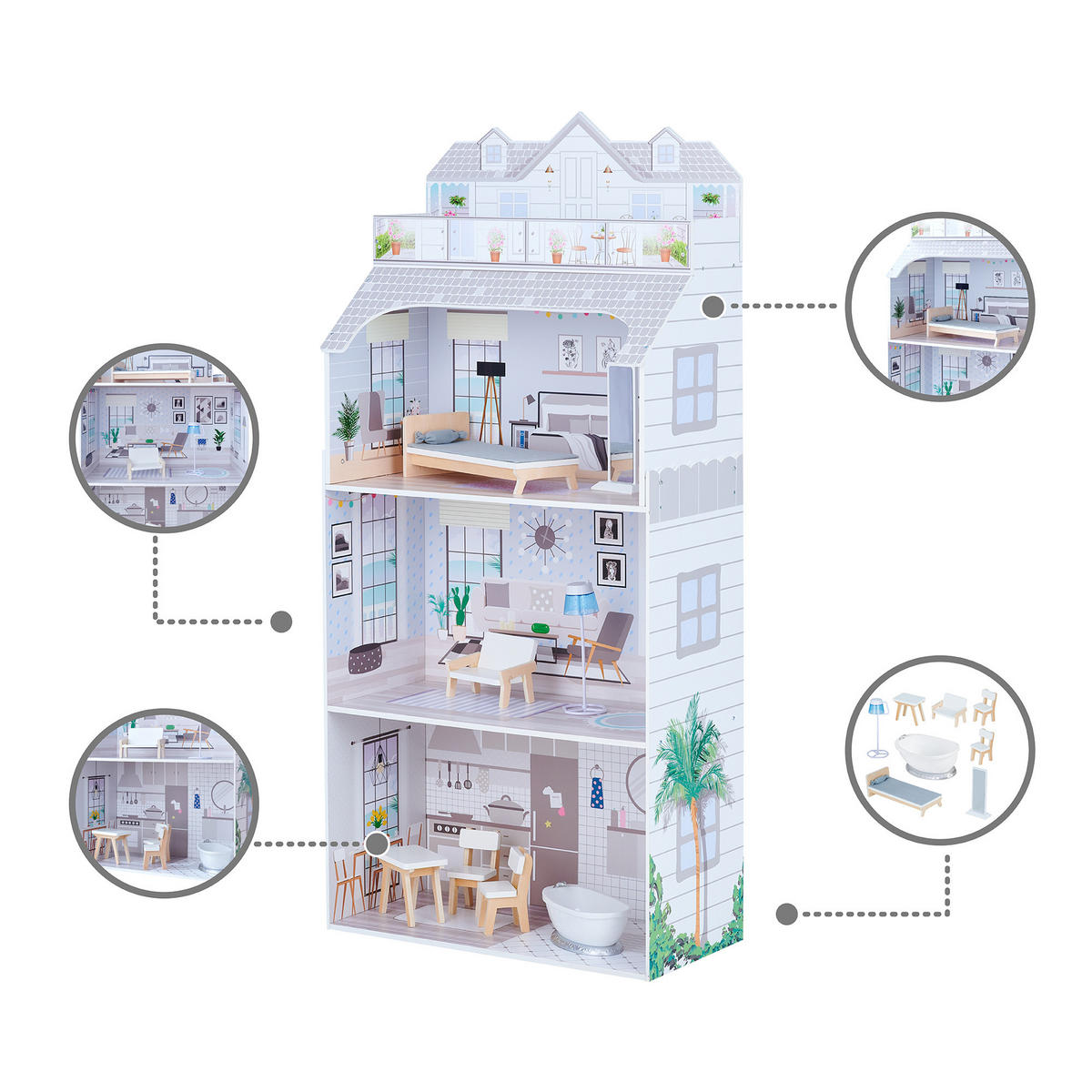 PUPPENHAUS Deluxe aus Holz, Grau, 132cm - Grau, Holzwerkstoff (30/132/61cm) - Teamson Kids