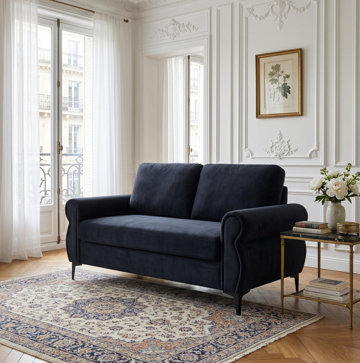 SOFA 2-Sitzer 173,5 cm Kurzflorstoff Schwarz - Schwarz, Holzwerkstoff (173.5/92/81cm) - Meubliv
