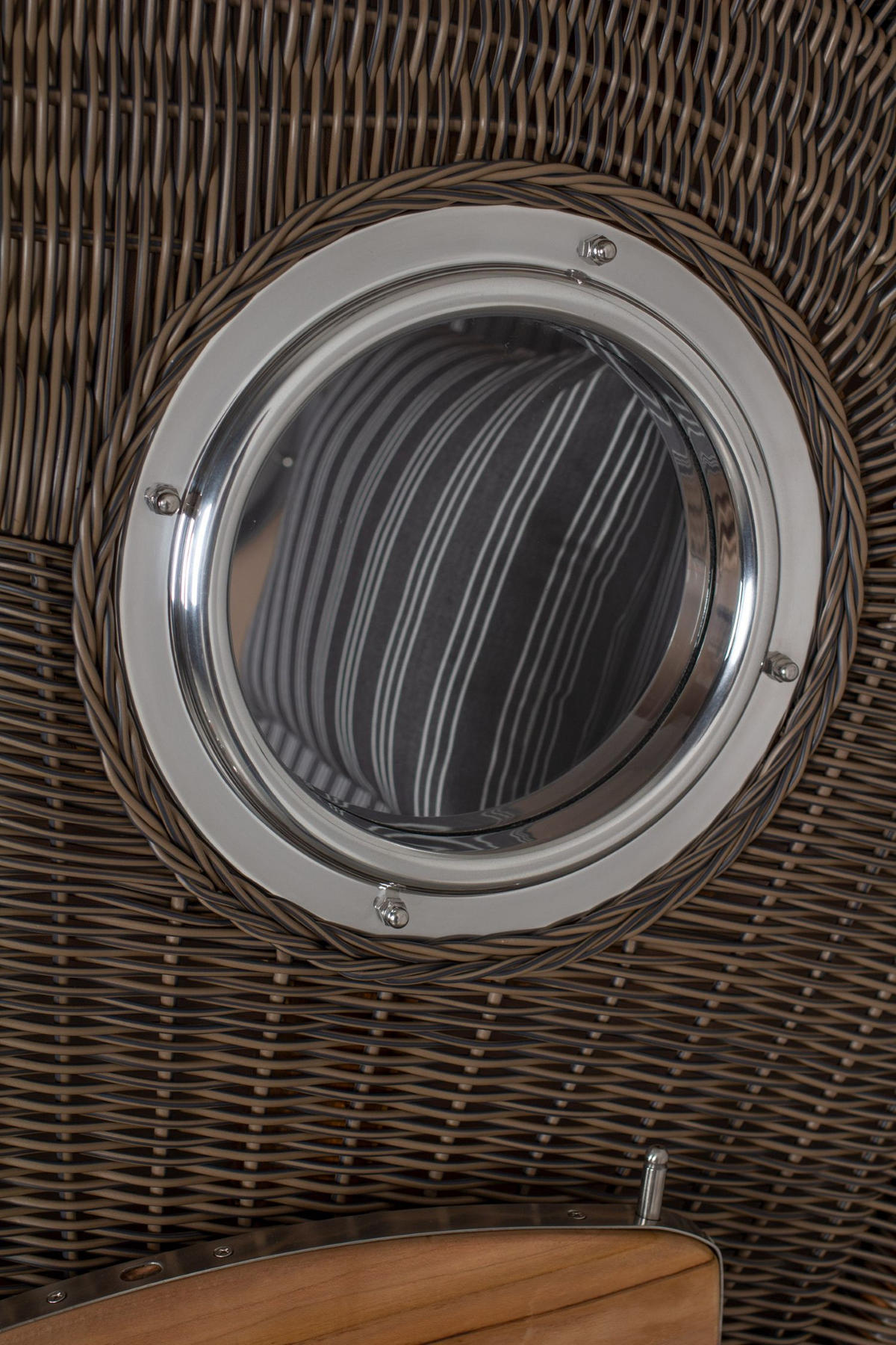 STRANDKORB Komplettset: Ammersee Single Teak Bullauge - PE grau - Modell 500 - Grau, Holz/Kunststoff (96/165/80cm) - bene living